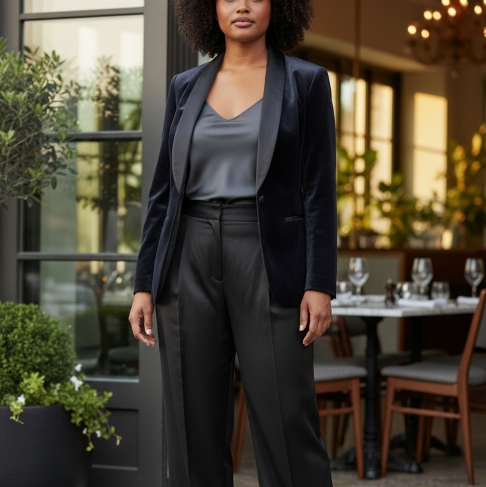 Talbots Officer Blue Velvet Blazer with satin accents NWT - Picture 11 of 11